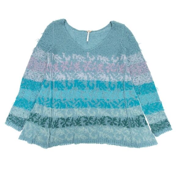 FREE PEOPLE Alpaca Wool Candlelight Oversized Tunic Sweater Small Blue Boho - Picture 1 of 8